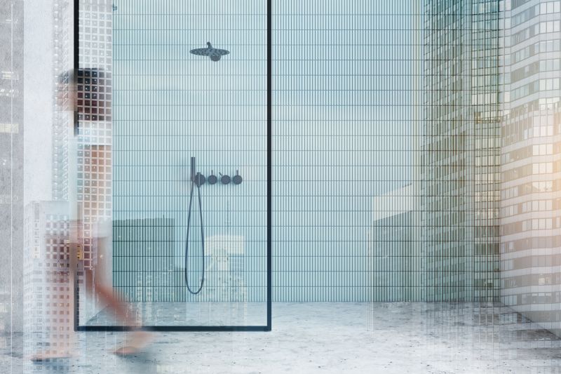Corner Shower with Unique Tile Patterns