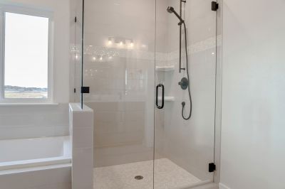 Open Shower with Black Frame Glass